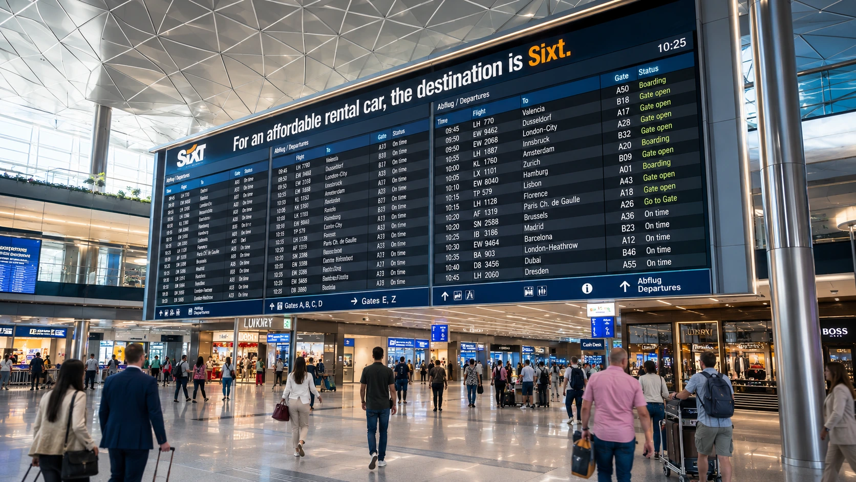 Airport terminal departure board for urgent routing review